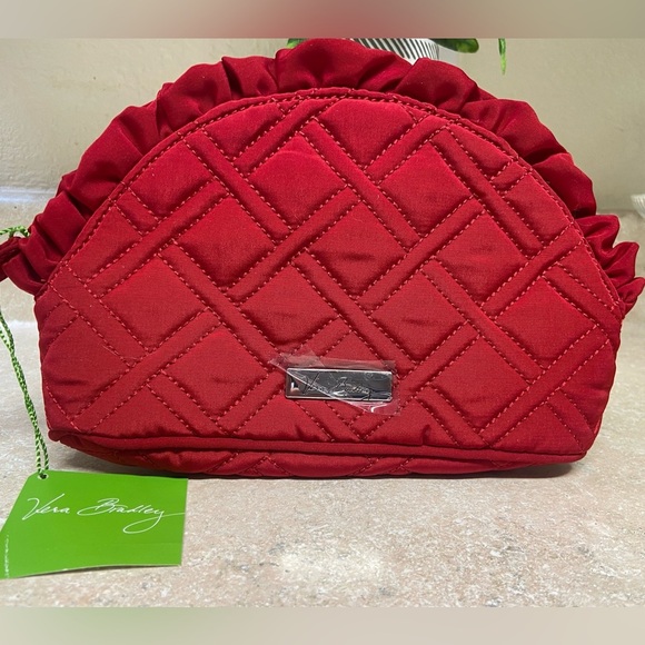 VERA BRADLEY Small Ruffle Cosmetic Travel Makeup Case Tango Red Microfiber - Picture 1 of 2